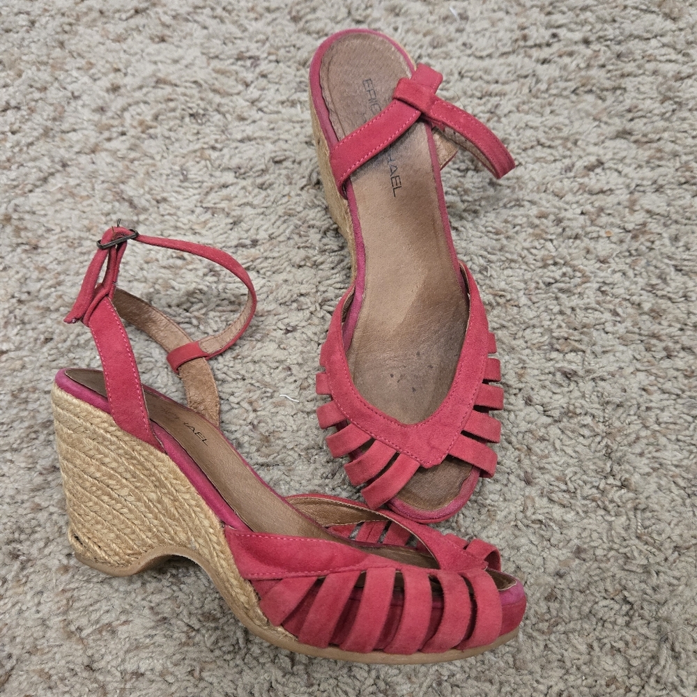 Eric Michael Coral Wedges with Woven Heel